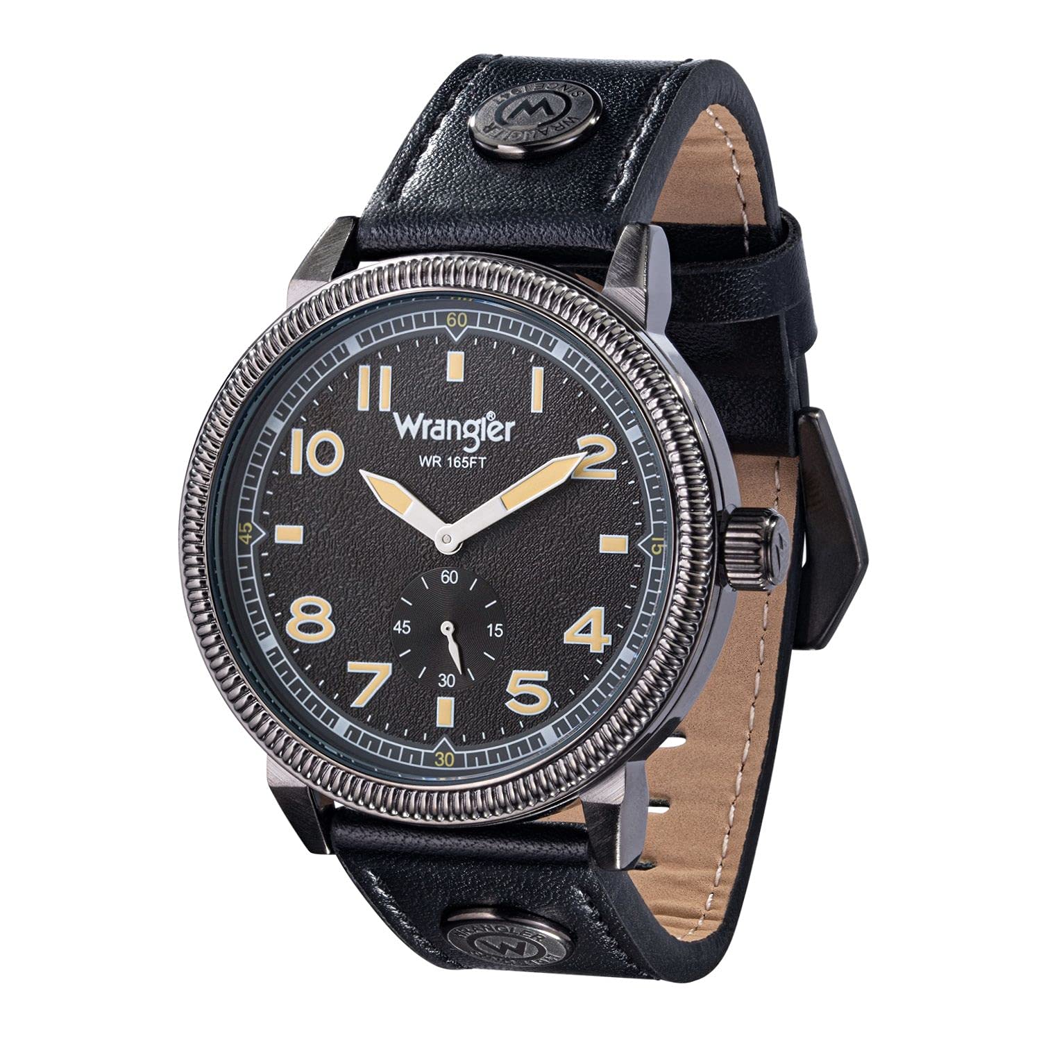 Wrangler Men's Western Collection Stainless Steel Black Watch - Rugged & Stylish Timepiece for Outdoor Adventures, Work & Casual Wear