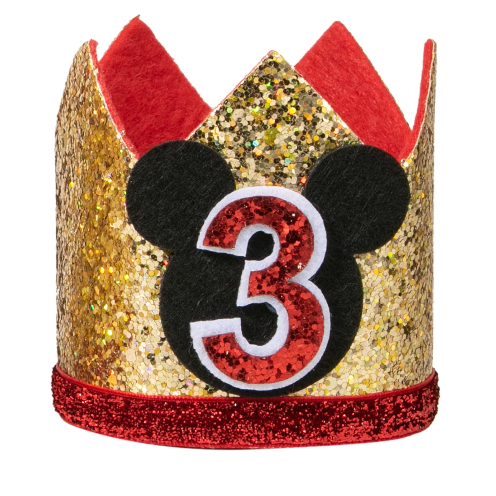 ChuangQi 1st 2nd 3rd Birthday Party Hats for Boys & Girls - Mickey Mouse Theme Glitter Crown for Birthday Celebrations | Perfect for 3rd Birthday Parties, Baby Showers & Disney Themed Events