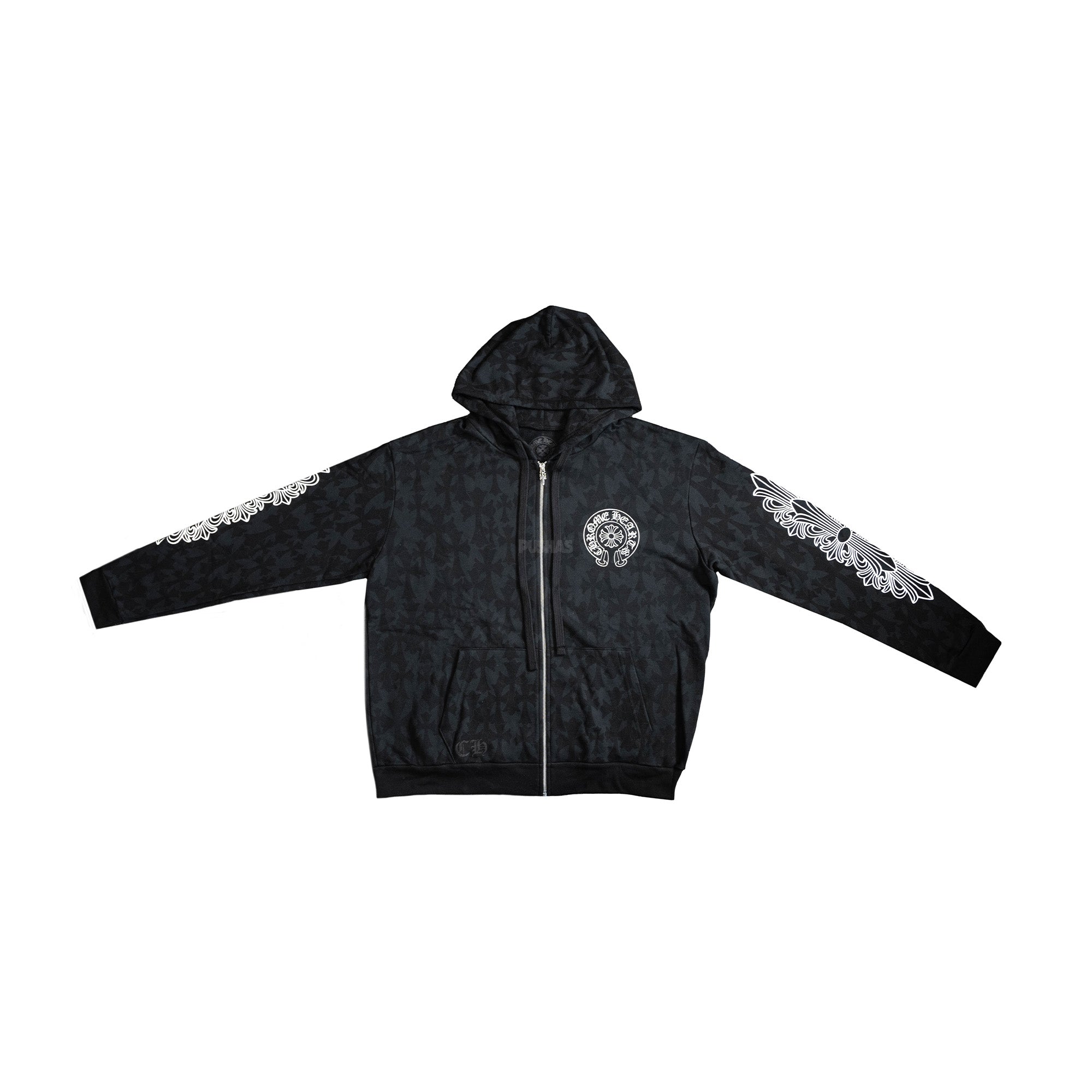 Chrome Hearts Cemetery Cross Print Zip Up Hoodie - Black Gothic Streetwear for Men & Women | Perfect for Casual Outfits, Concerts, and Urban Fashion