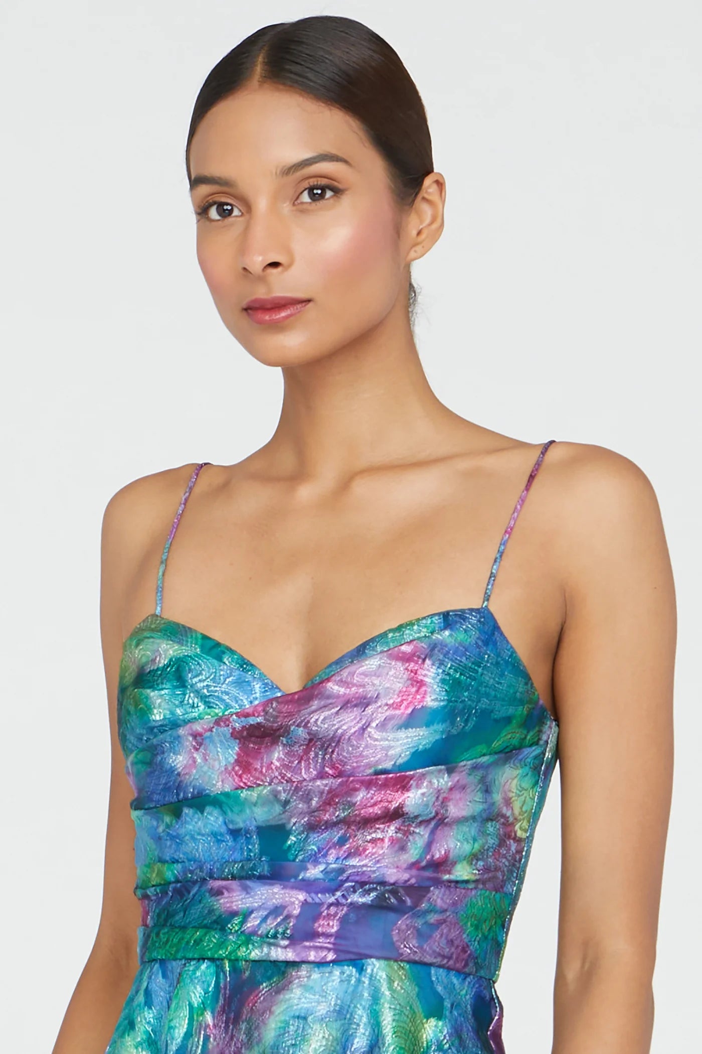Elegant Allegra Draped Cocktail Dress in Aquatic Bloom Floral Print - Perfect for Evening Parties, Weddings & Special Occasions