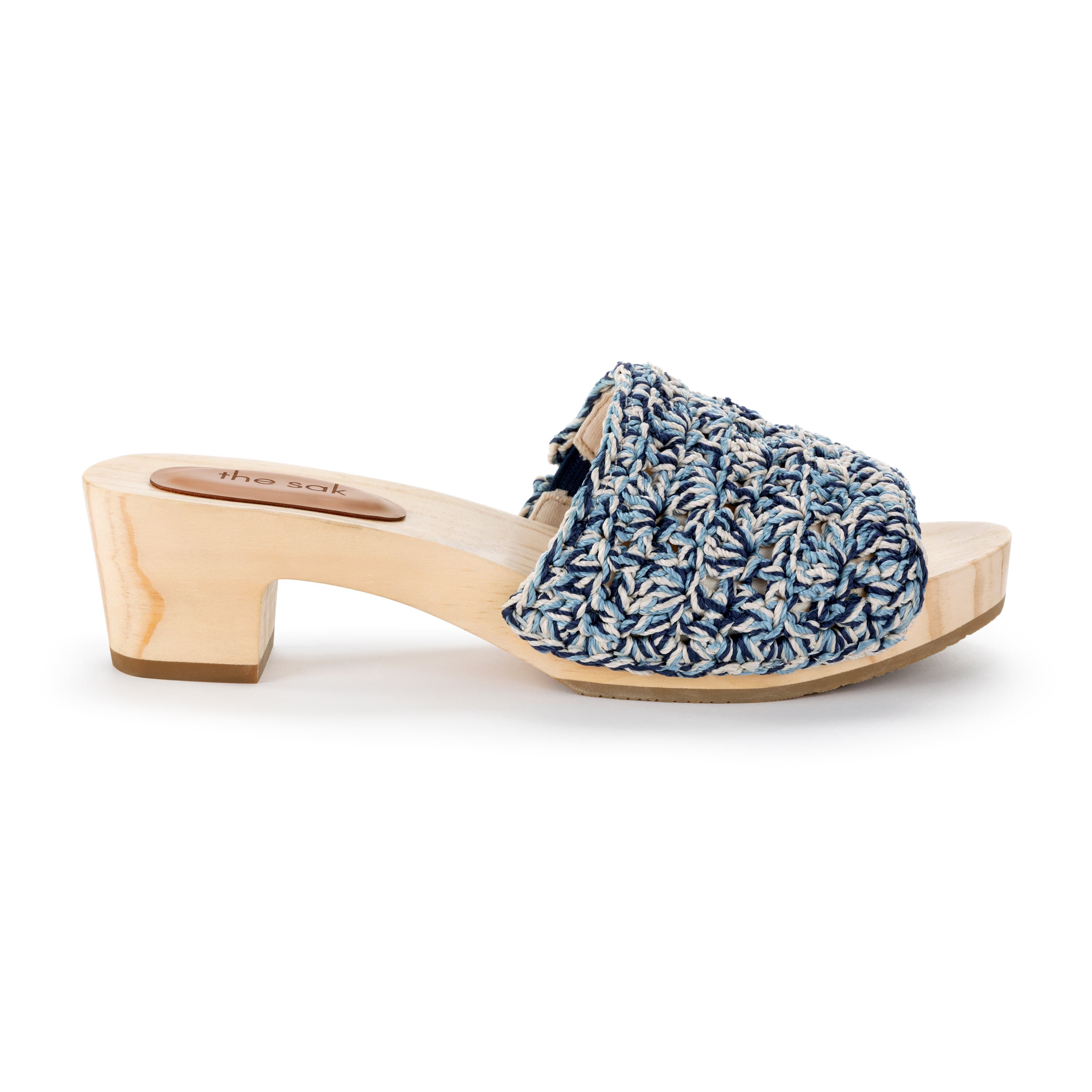 Ella Clog Sandal - Hand Crochet Blue Static Shell Women's Shoes | Comfortable Summer Beach Sandals for Casual Wear & Outdoor Activities
