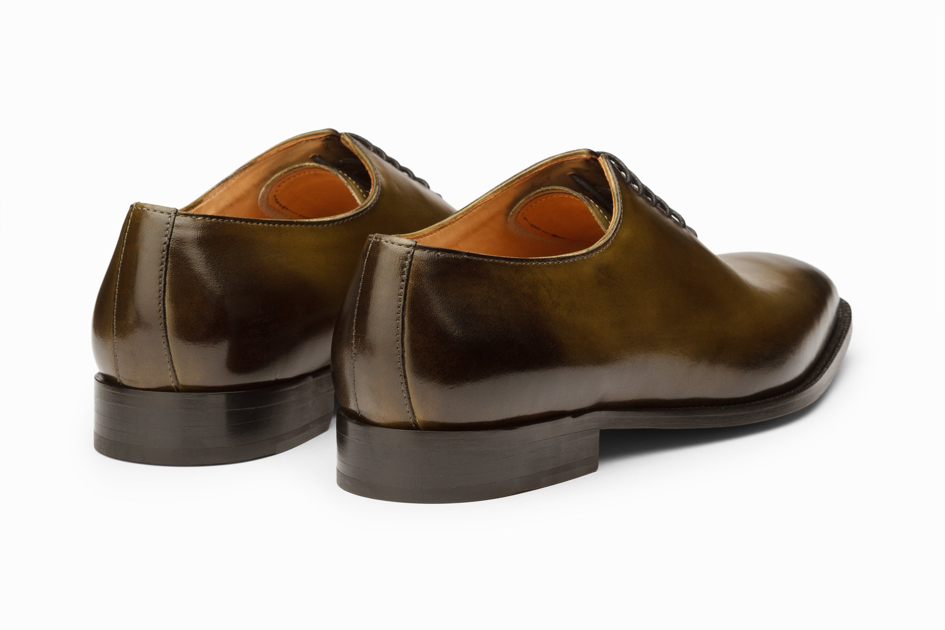 Premium Wholecut Oxford Dress Shoes for Men - Olive & Black Patina Finish - Formal Business & Wedding Attire
