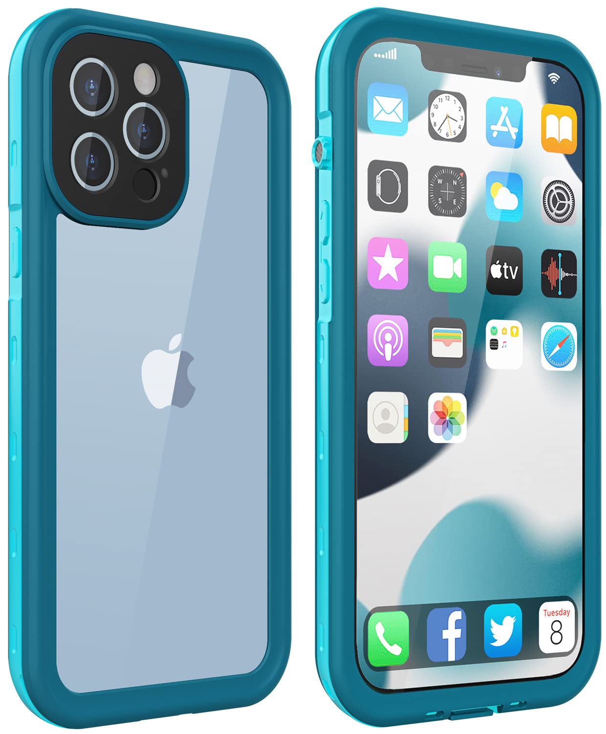Dewfoam Waterproof Shockproof iPhone 13 Pro Case 6.1 inch - Full Body Protection with Built-in Screen Protector & Camera Cover | Dustproof Rugged Phone Cover for Outdoor, Travel & Sports (Turquoise)