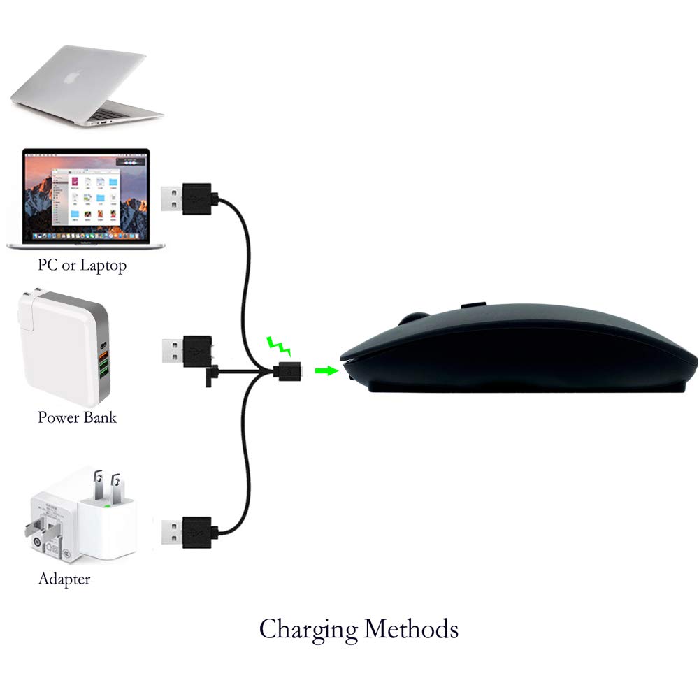 Wireless Bluetooth Rechargeable Mouse for MacBook Pro, MacBook Air, Windows PC & Laptop - Ergonomic Design, Long Battery Life - Perfect for Office Work, Home Use & Travel (Black)