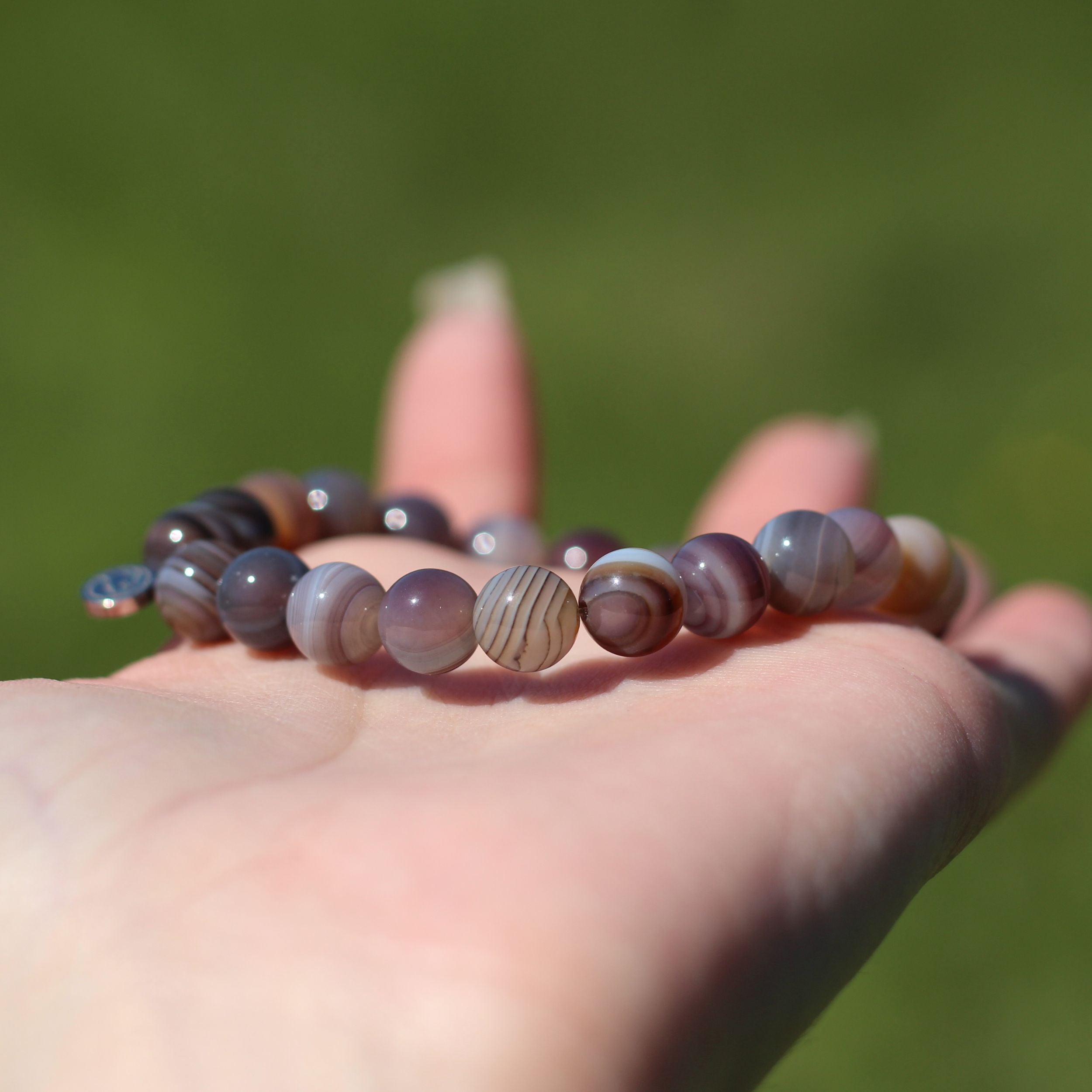 Botswana Agate Beaded Bracelet for Women - Natural Stone Healing Crystal Jewelry for Stress Relief & Positive Energy - Perfect for Meditation, Yoga & Spiritual Gifts