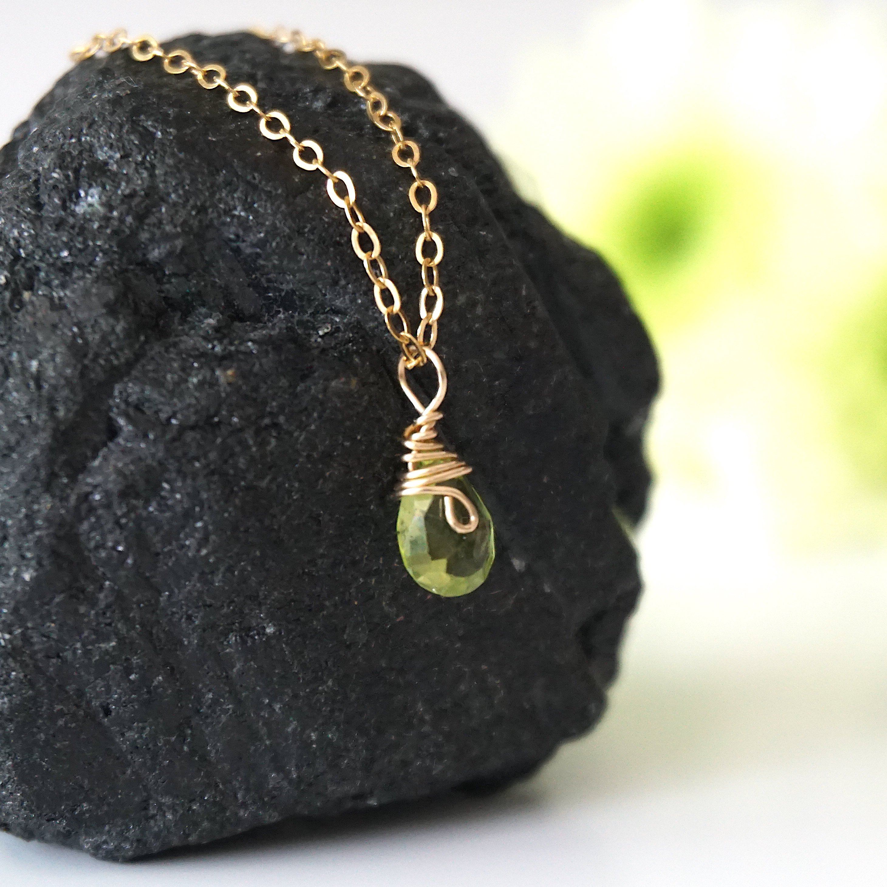 Peridot Faceted Necklace - 14K Gold Filled Wrapped Charm Pendant Jewelry for Women, Gift for Her, Birthday, Anniversary, Valentine's Day | Elegant Everyday Wear & Special Occasions