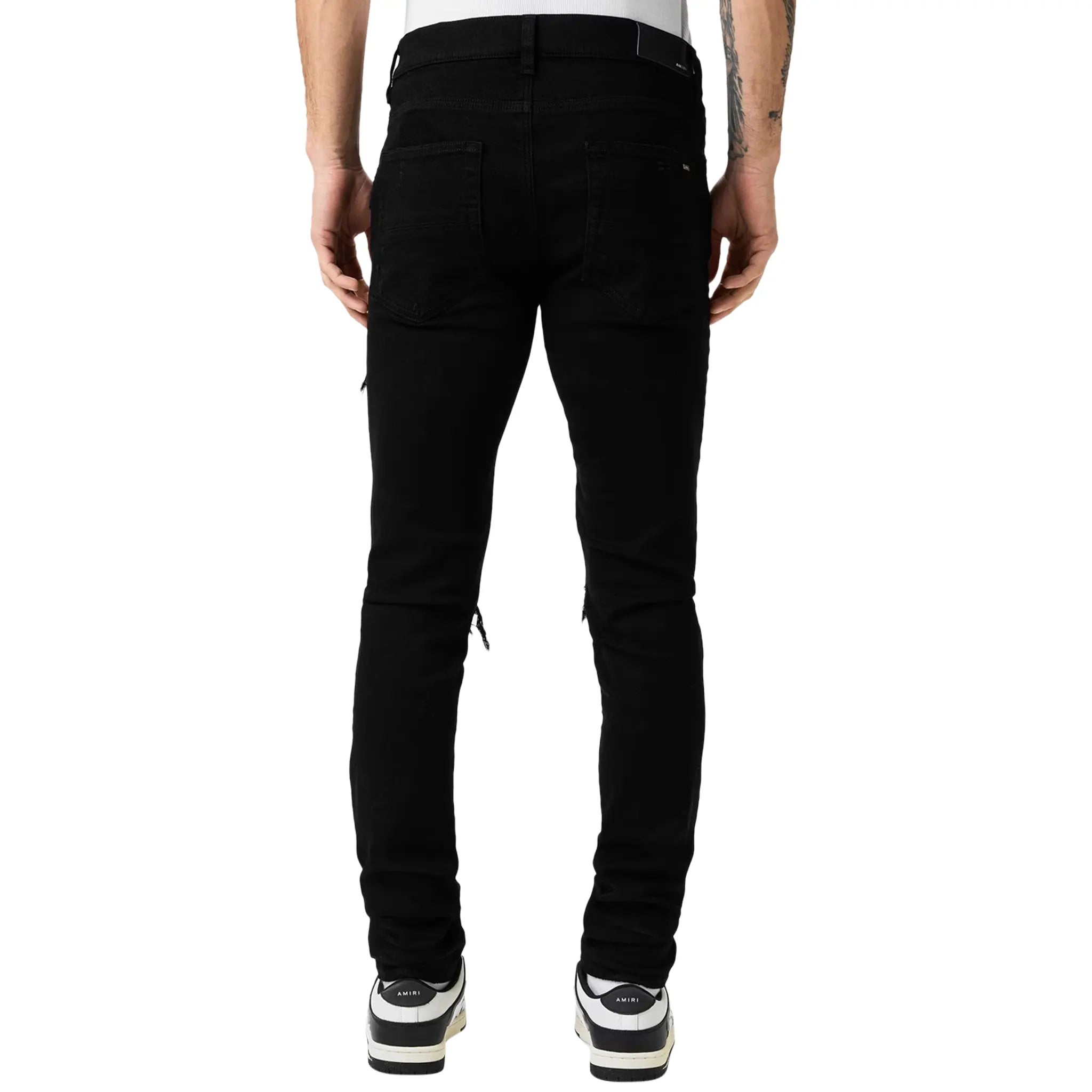 Amiri MX1 Black Leather Patch Jeans for Men - Premium Distressed Denim Pants with Stylish Leather Accents | Perfect for Casual Wear, Night Out & Street Fashion