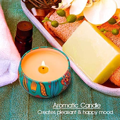 Premium Scented Soy Wax Candles Gift Set - Rose Jasmine, Orange Coffee & Seasalt Lilac Fragrances (4-Pack) | Natural Travel Tin Candles for Home Decor, Romantic Dinner, Spa Relaxation & Party Ambiance