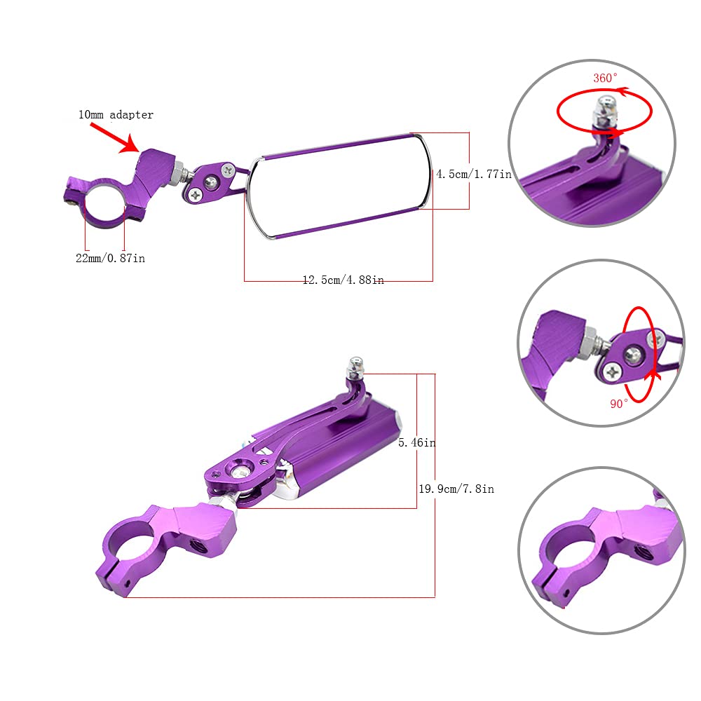 Bike Mirrors Handlebar Rearview Mirror - 2 Pack Adjustable Bicycle Mirrors for Electric, Mountain & Fixed Gear Bikes (Purple) - Perfect for Commuting, Road Safety & Urban Cycling