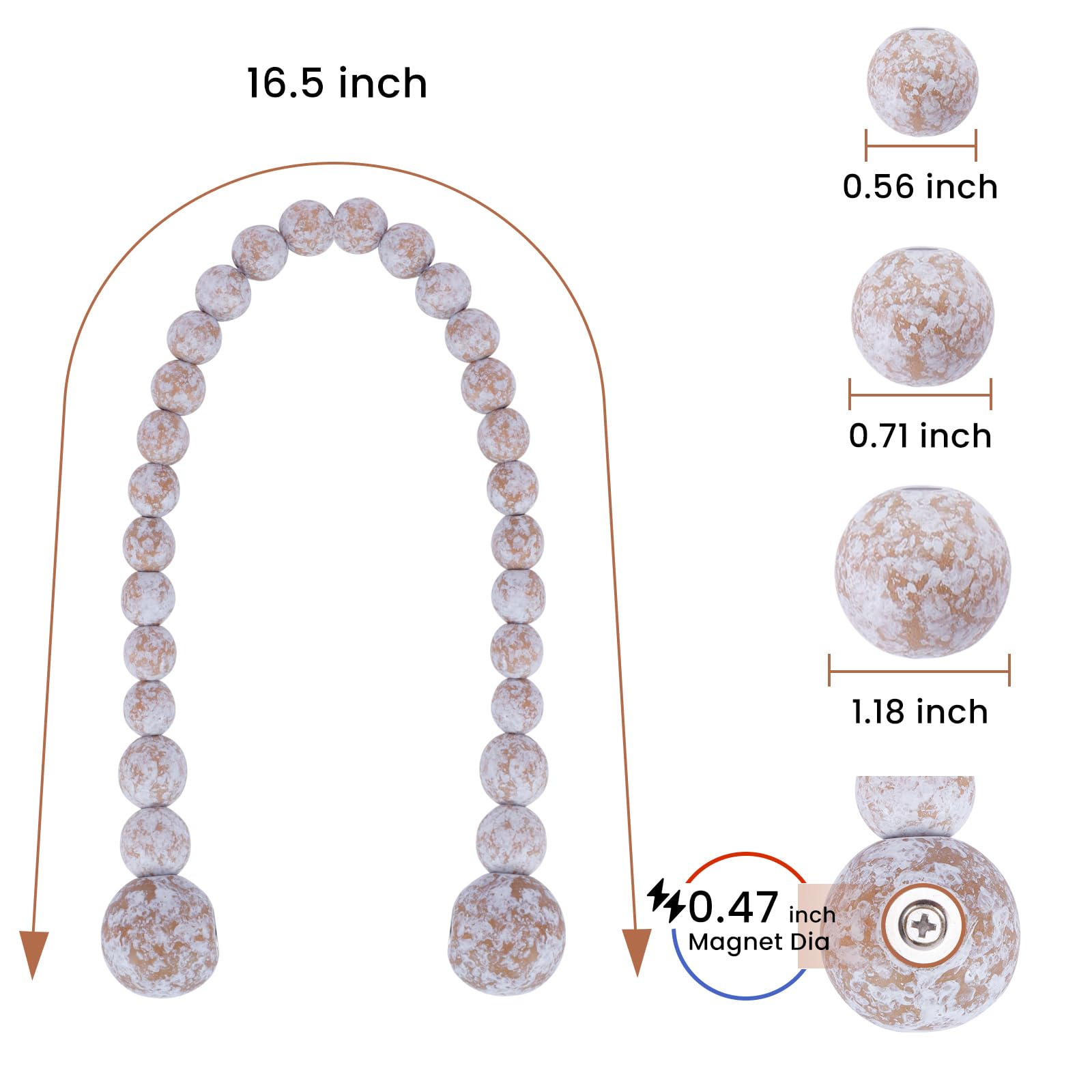 Magnetic Wood Bead Curtain Tiebacks 2 Pack - Boho Farmhouse Decor for Bedroom & Nursery
