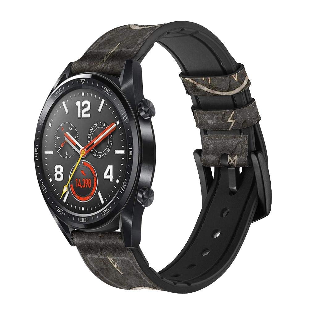 Viking Leather & Silicone Smart Watch Band - 20mm Adjustable Strap for Smartwatches - Norse Ancient Symbol Design - Perfect for Fitness, Work & Outdoor Activities