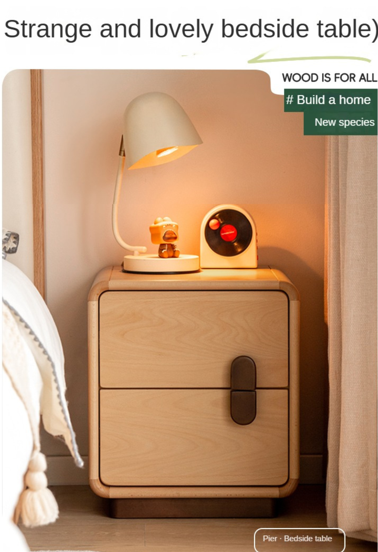 Solid Beech Wood Nightstand with Storage - Bedside Table for Bedroom, Living Room, or Office - Compact & Stylish Home Furniture