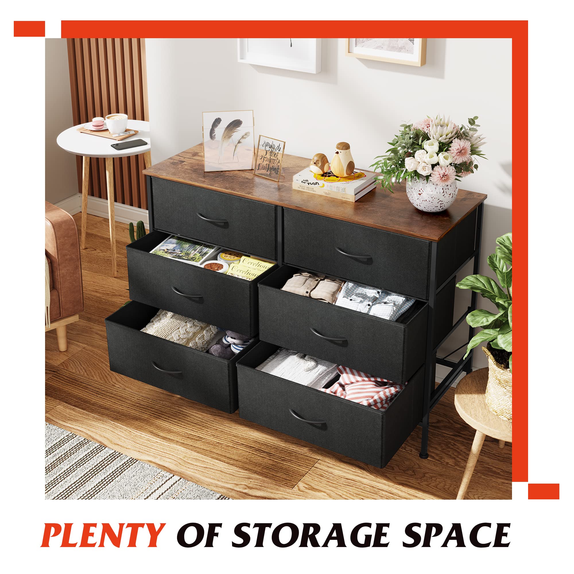 WLIVE 6-Drawer Dresser TV Stand for 50