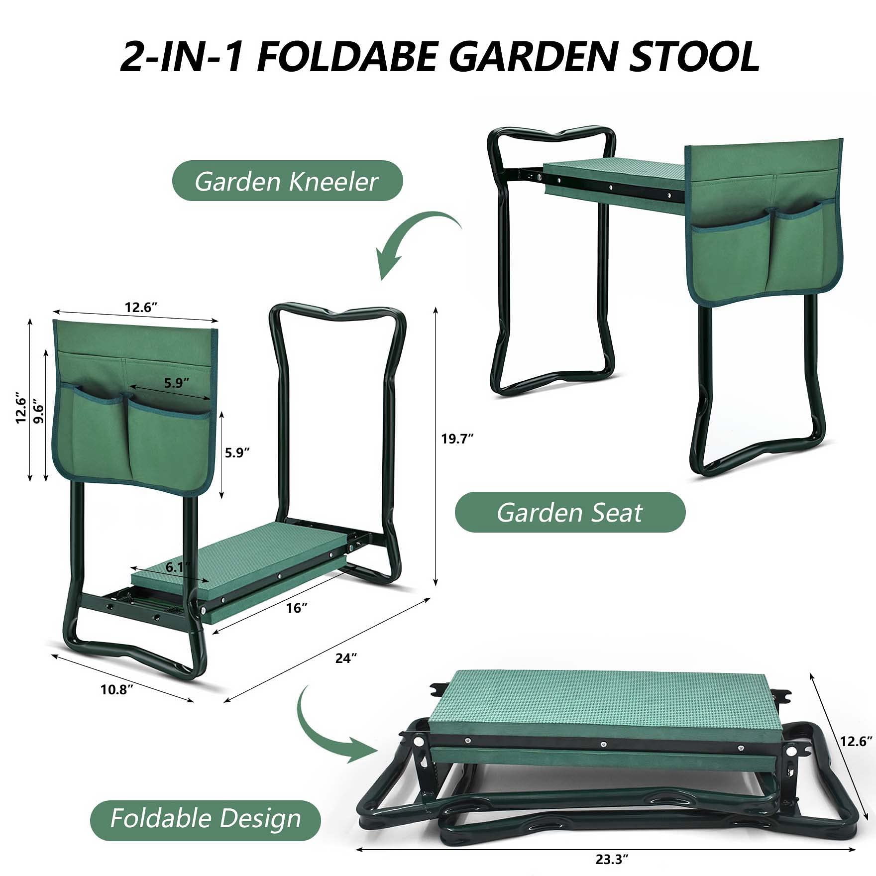 Foldable Garden Kneeler and Seat with EVA Foam Pad & Tool Pouch - Ergonomic Kneeling Bench with Handles for Gardening, Weeding, Planting - Perfect Outdoor Kneeling Stool for Seniors & Gardeners