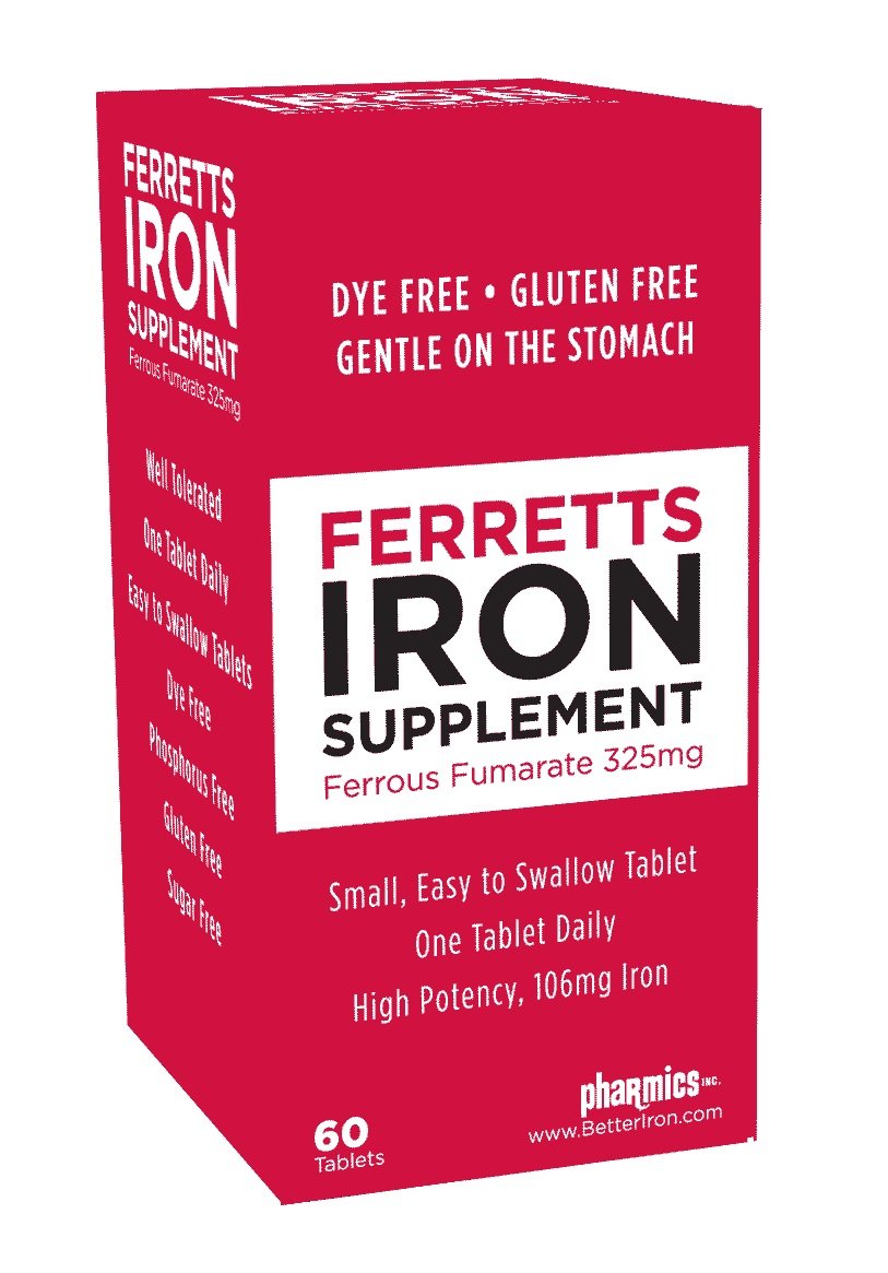 Ferretts Iron Supplement for Women & Men - 60 Tablets per Bottle (Pack of 4) - Supports Energy & Red Blood Cell Production - Ideal for Anemia, Fatigue & Active Lifestyles