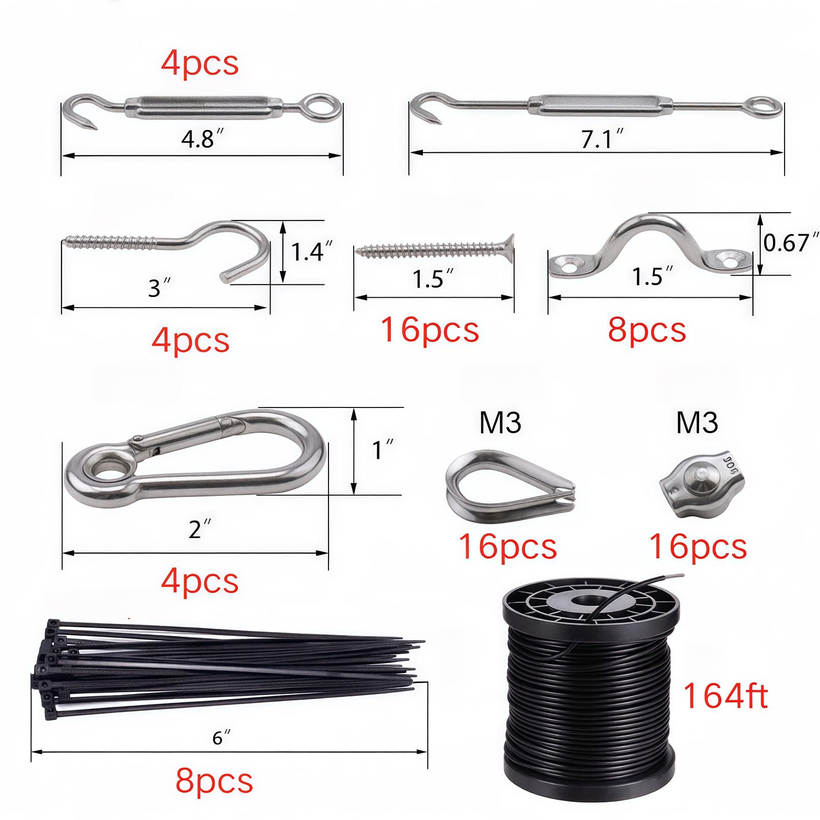 Outdoor String Light Hanging Kit with 164FT Nylon-Coated Stainless Steel Wire Rope, Turnbuckle & Hooks - Complete String Light Poles & Tension Wire System for Patio, Garden, Backyard, Wedding & Party Decorations