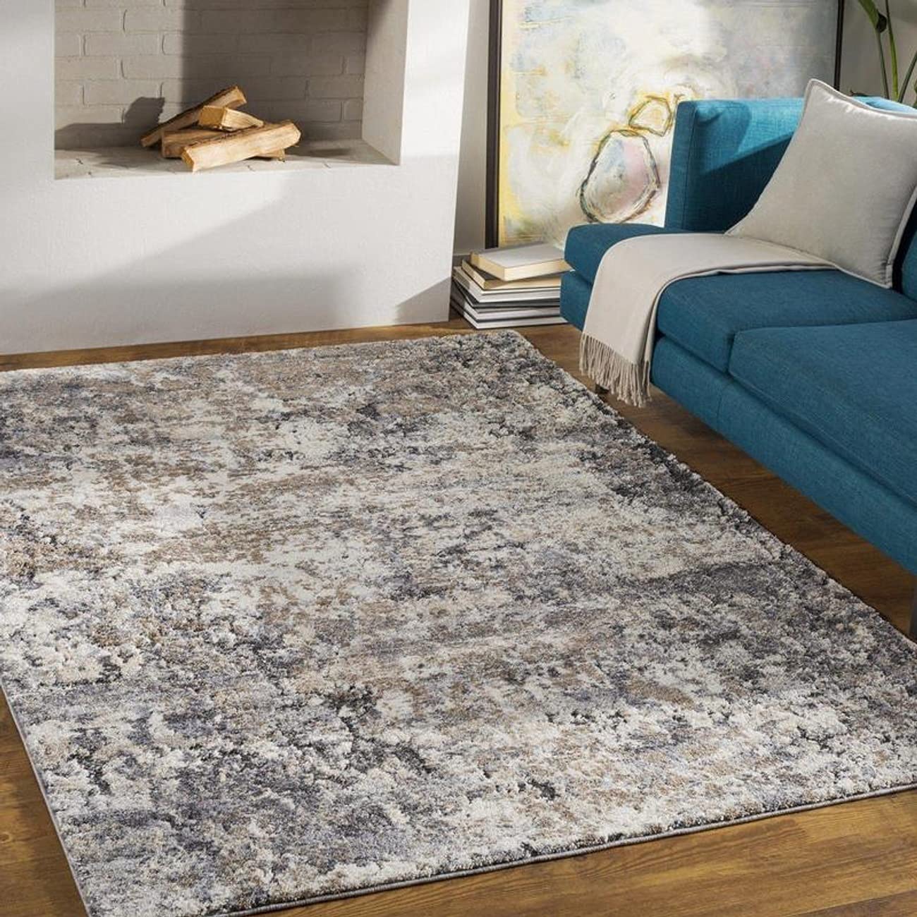 Mark&Day Davos Modern Tan 4x6 Area Rug - Soft Brown & Red Carpet for Living Room, Bedroom, Kitchen - 4'3