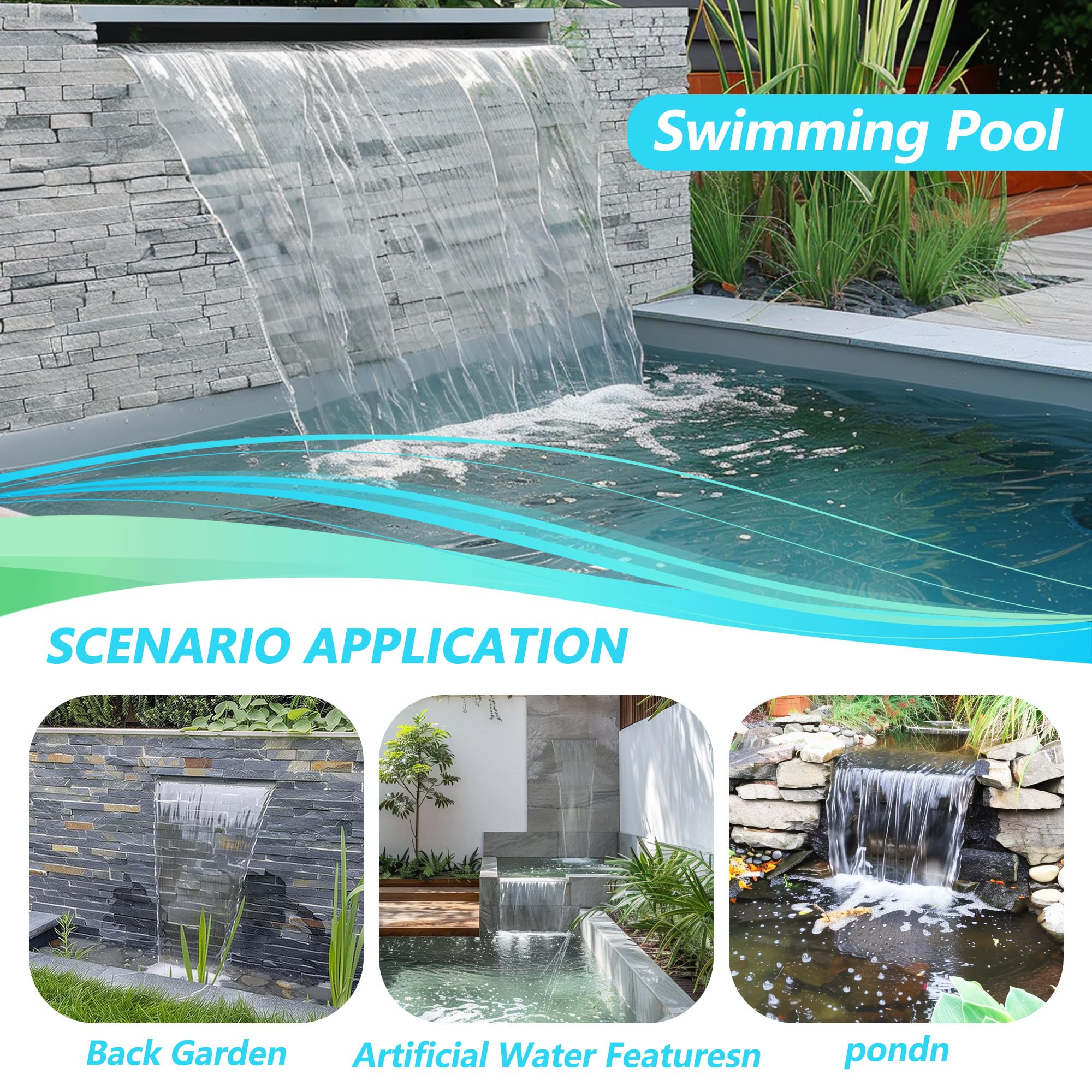 304 Stainless Steel Pool Fountain Waterfall with Wide Water Flow Platform - Outdoor Patio Waterfall Spillway Decor (35.5 Inch) - Perfect for Backyard Pools, Garden Landscaping & Relaxing Water Features