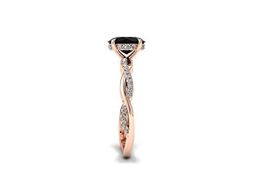 Natural Black Onyx Rose Gold Engagement Ring for Women - Sterling Silver Half Eternity Band with CZ Diamonds - Solitaire Halo Oval Black Stone Ring - Anniversary & Wedding Gift - Perfect for Proposals, Bridal Jewelry & Special Occasions
