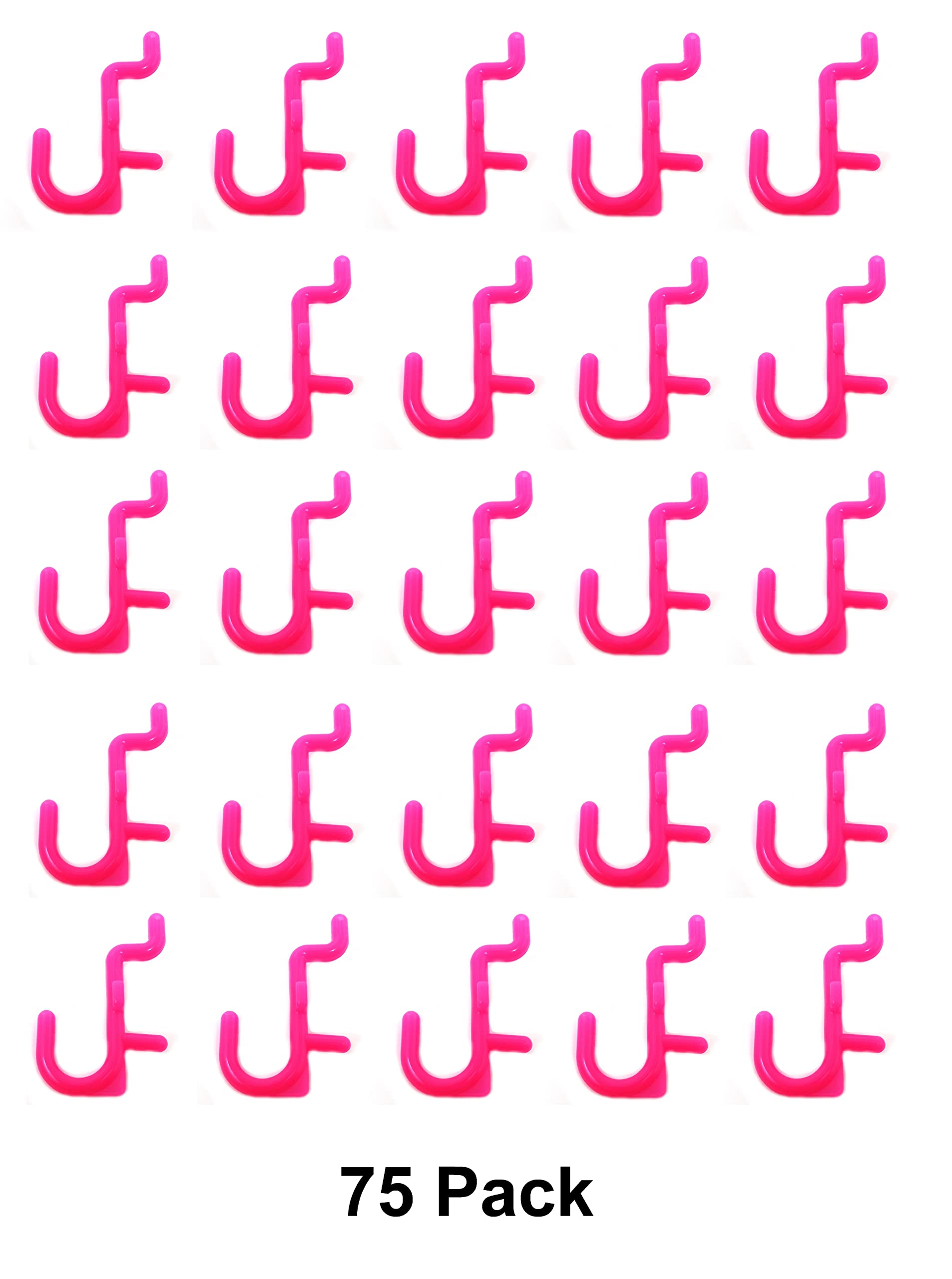 JSP Manufacturing 75-Pack Pink Plastic J-Style Pegboard Hooks for Garage Tool Storage & Craft Organization | Non-Locking Pegboard Accessories for DIY, Workshop, and Home Organization