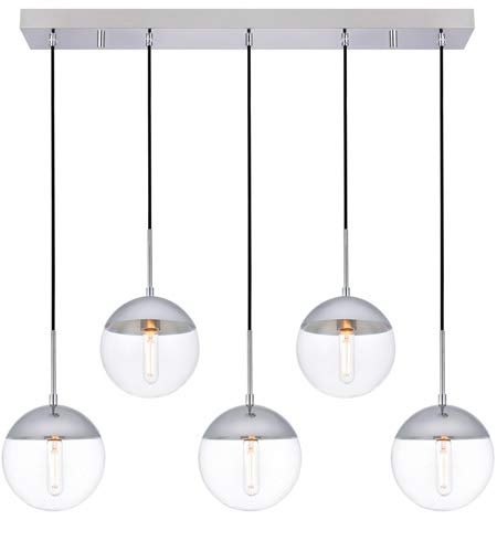 Eclipse 5-Light Modern Pendant Ceiling Light with Clear Glass Shades & Chrome Finish - Perfect for Dining Room, Kitchen Island, or Living Room Lighting