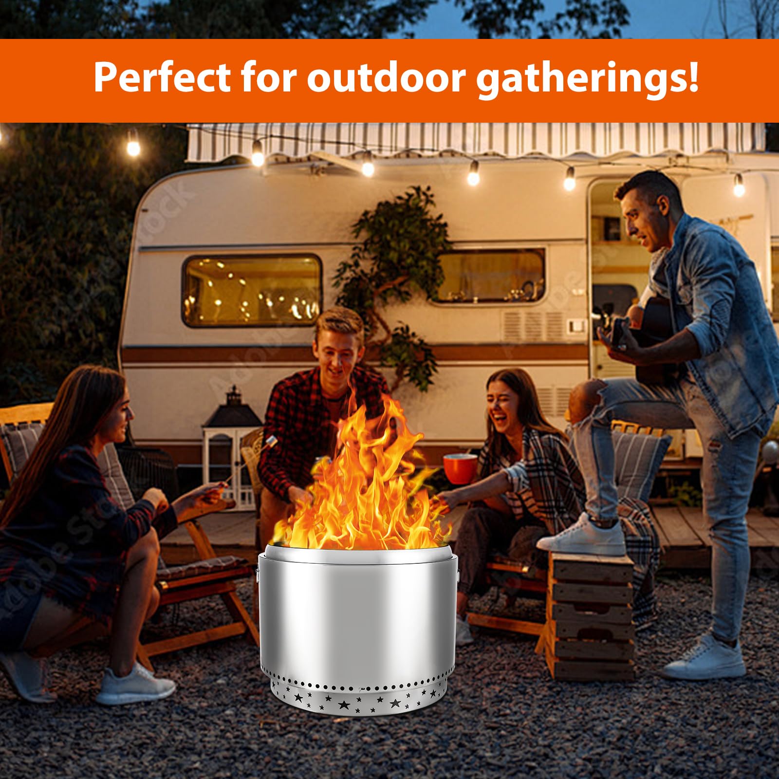 GARVEE 27 Inch Smokeless Fire Pit with Air Switch - Portable Stainless Steel Outdoor Fire Pit with Fixed Stand, Stove Hook & Ash Pan - Perfect for Camping, Backyard, Patio & Outdoor Gatherings
