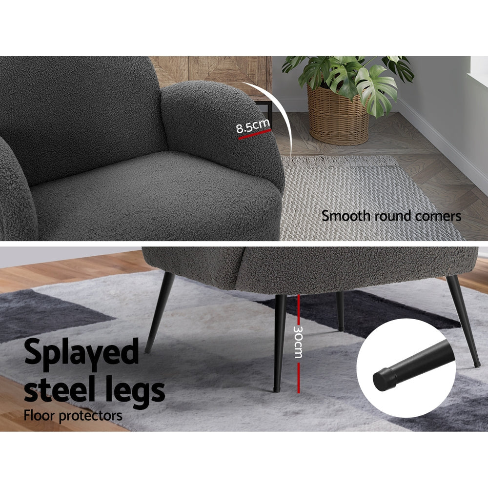 Artiss Armchair Lounge Chair - Sherpa Boucle Upholstered Accent Chair with Armrests in Charcoal Grey for Living Room, Bedroom & Office