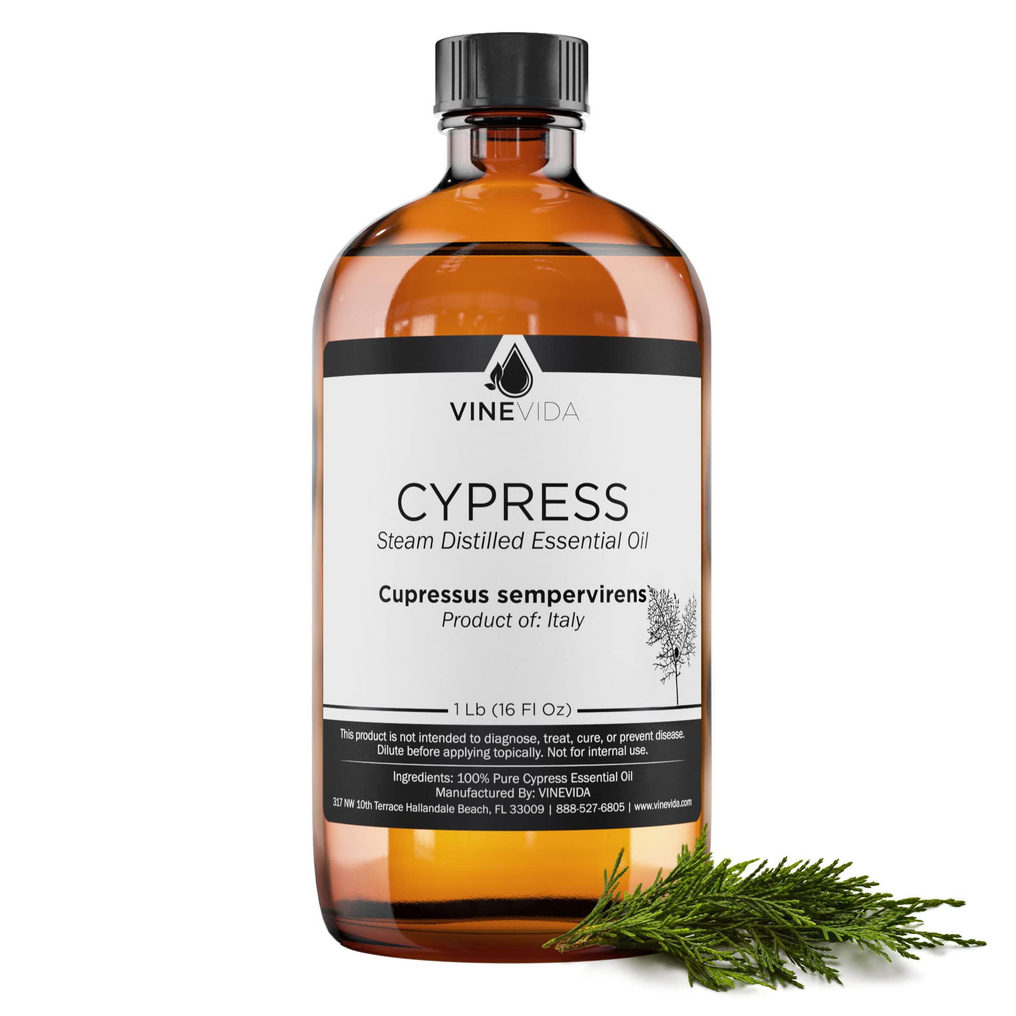 **16 oz Bulk Cypress Essential Oil - 100% Pure & Undiluted for DIY Soaps, Candles, Blends - Glass Bottle - 1 Pound Natural Aromatherapy Oil by VINEVIDA - Perfect for Relaxation, Massage & Home Fragrance**