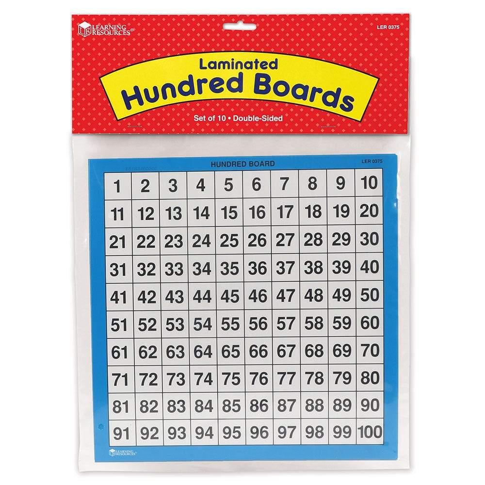 10-Pack Laminated Hundred Number Boards for Kids - Math Learning Tools for Counting, Addition & Subtraction - Perfect for Classroom, Homeschool & Math Games
