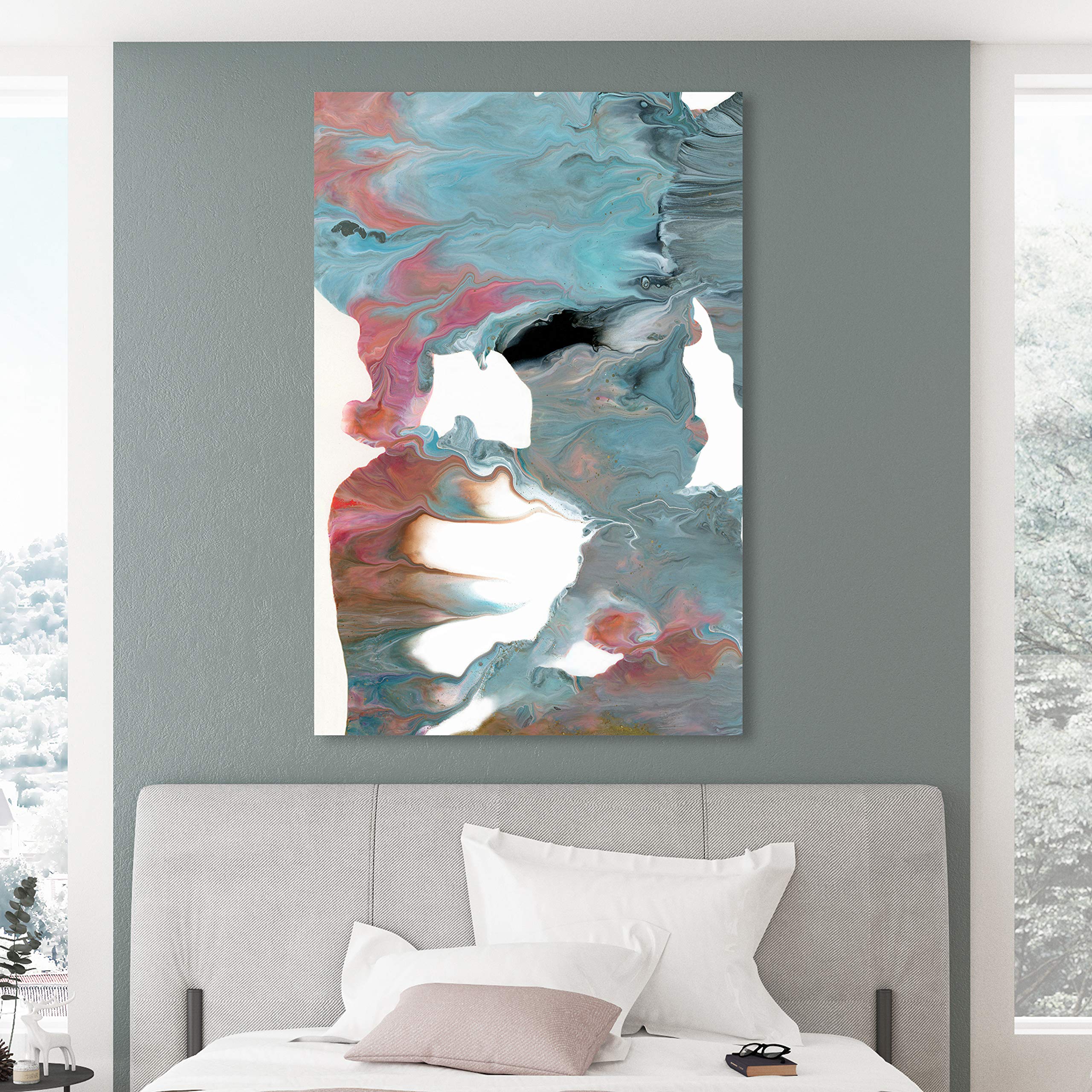 Abstract Wall Art Canvas Print 'De Fiesta' - Blue & White Modern Painting for Living Room Decor - 30