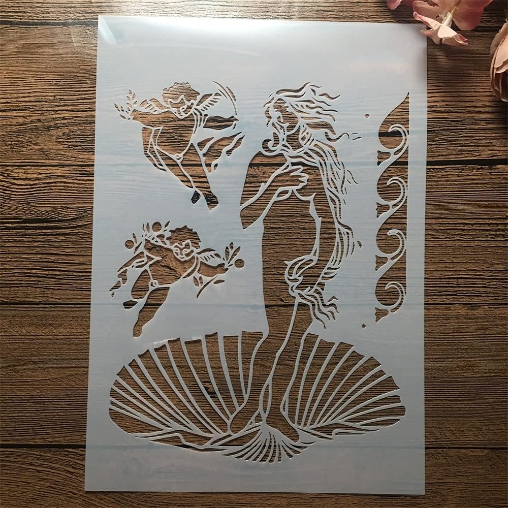 Reusable A4 29cm Shell Angel Goddess Stencil for DIY Art Painting Templates - Perfect for Home Decor, Wall Art & Craft Projects