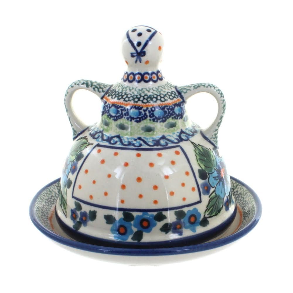 Blue Rose Polish Pottery Ballina Small Cheese Lady - Handmade Ceramic Cheese Plate for Entertaining & Kitchen Decor