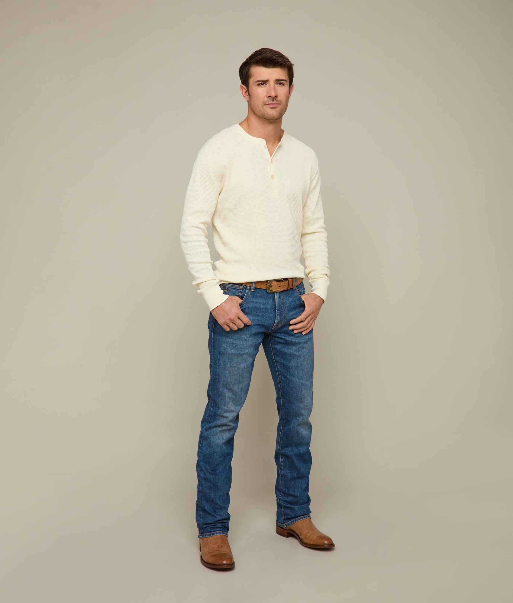 Waffle Henley Shirt for Men - Soft & Breathable Ecru Cotton Top | Perfect for Casual Wear, Layering & Outdoor Activities