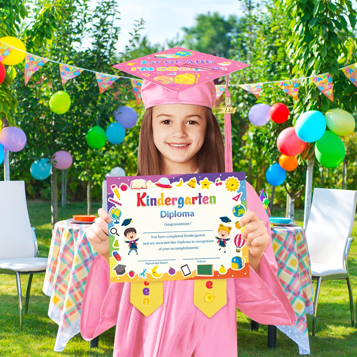 Kindergarten Graduation Cap and Gown Set with Tassel & Stole - Preschool Graduation Certificate for Kids - Perfect for Preschool Ceremony, Kindergarten Celebration & Photo Shoots