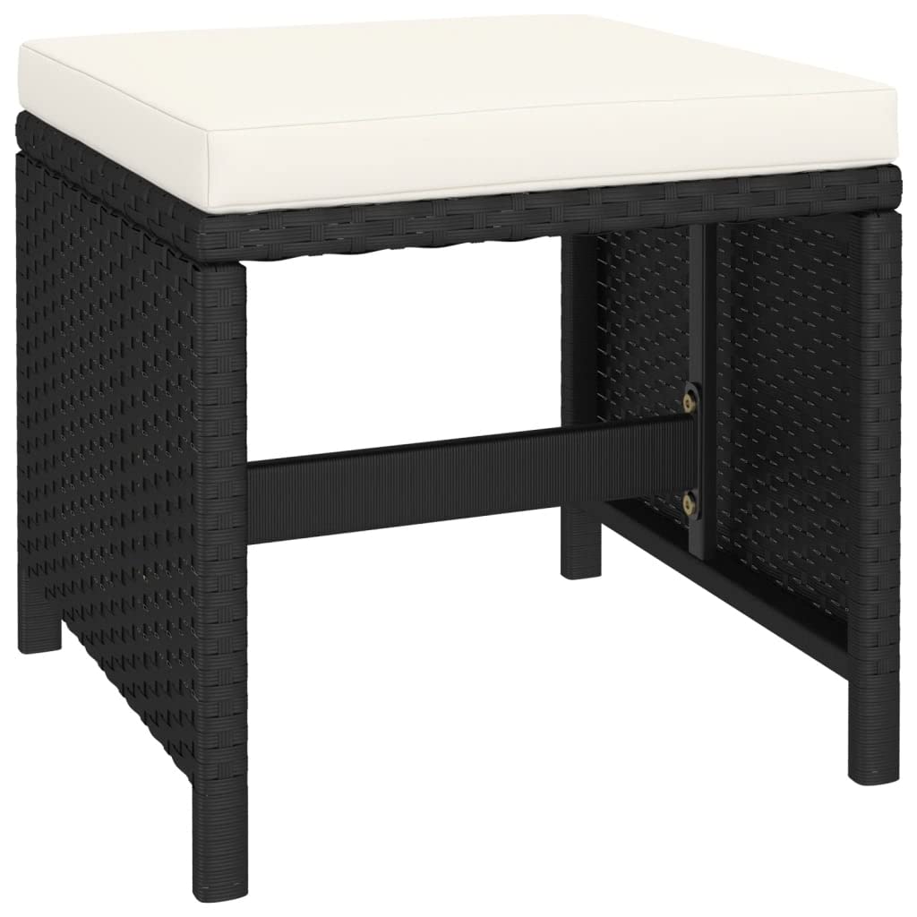 vidaXL 6-Piece Patio Dining Set with Wood Tabletop & Rattan Chairs with Cushions - Black Outdoor Furniture for Garden, Backyard, and Poolside Dining