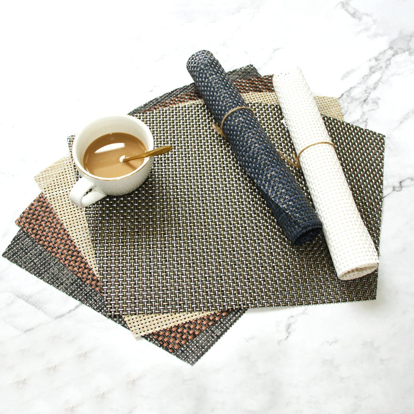 6-Pack Round Heat-Resistant Table Placemats - Wipe Clean Wedge Design Coffee Table Mats for Dining, Kitchen & Office Use