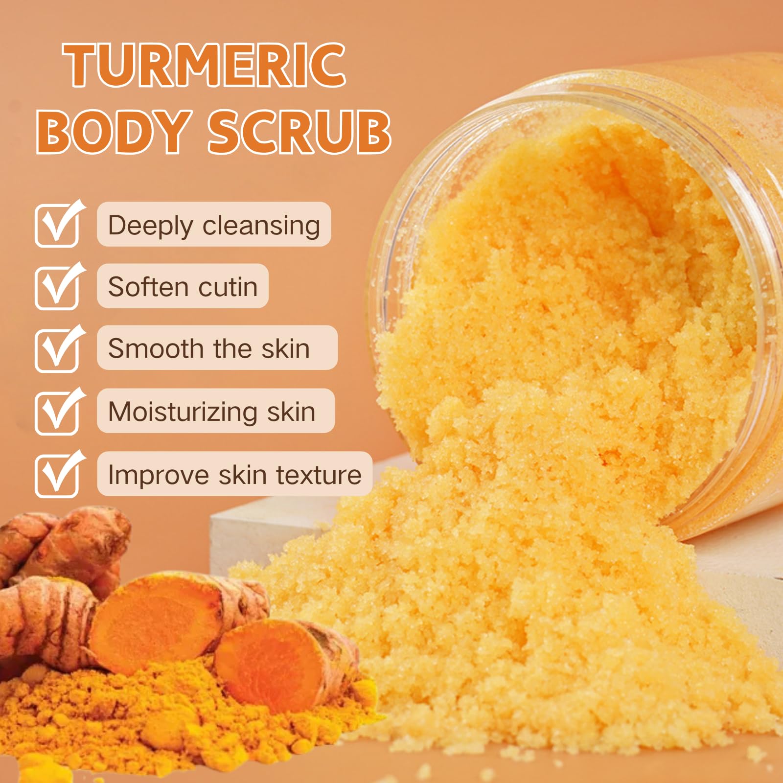 Organic Turmeric Body Scrub for Women & Men - Exfoliating Body Wash with Natural Ingredients - Face, Hand & Foot Skin Exfoliator - Moisturizing Body Scrubber for Dry & Sensitive Skin - Perfect for Spa Day, Post-Workout & Pre-Tanning Skincare Routine
