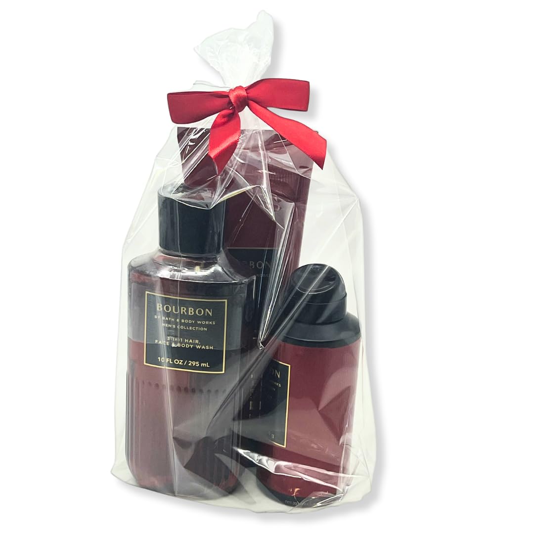Bath & Body Works Bourbon Men's 3-Piece Gift Set - Body Wash, Body Cream & Body Spray - Holiday Gift Pack for Him - Perfect for Christmas, Birthday & Self-Care Gifts