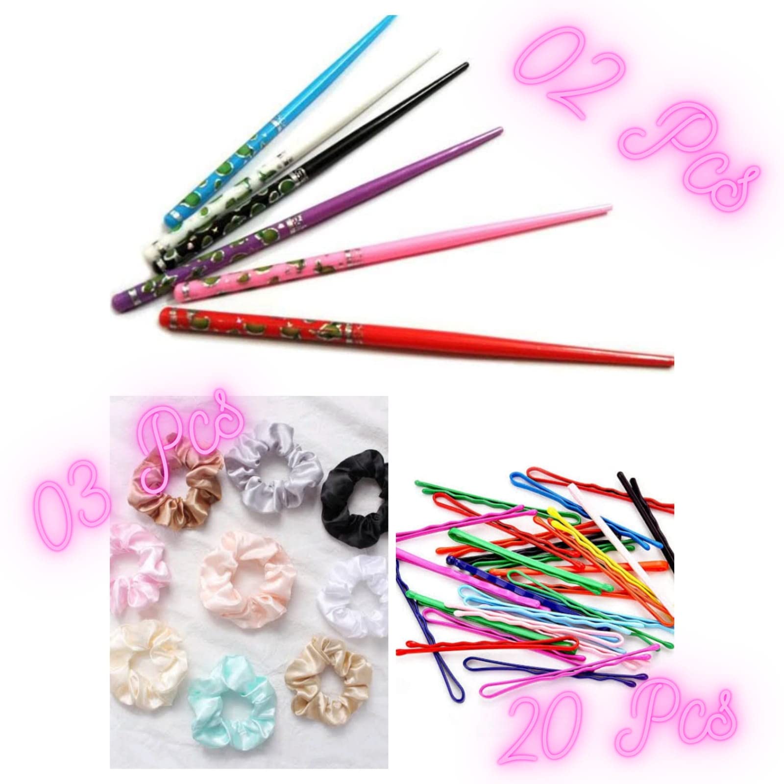 Snowpearl 25-Piece Stylish Hair Accessories Set - Hair Bun Sticks, Colorful Bobby Pins & Satin Scrunchies for Women & Girls | Perfect for Daily Styling, Parties & Gifts
