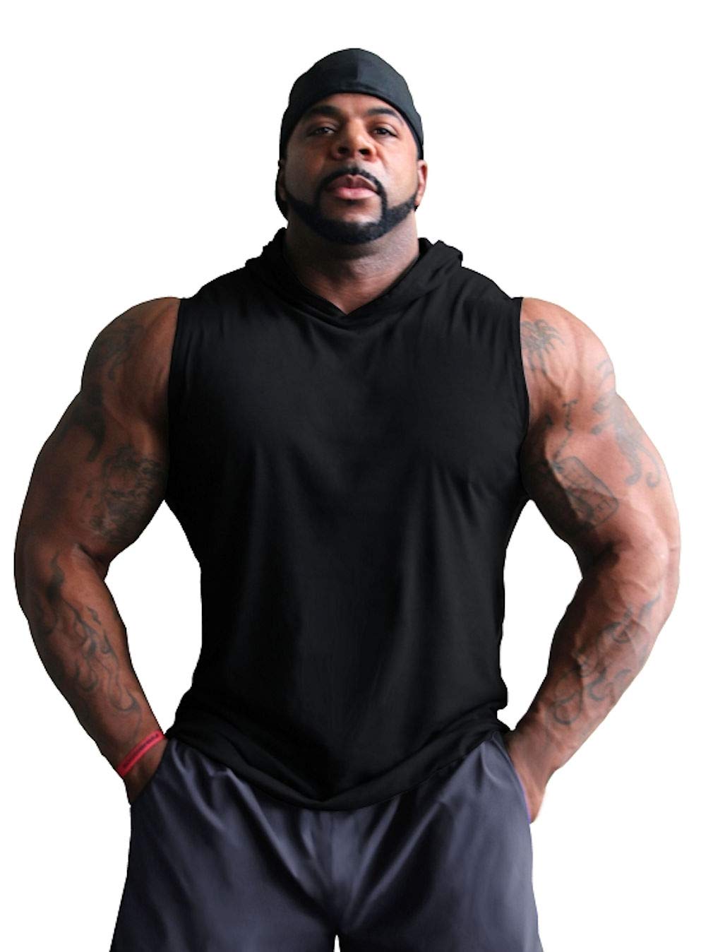 Crazee Wear Men's Sleeveless Hoodie - Workout & Bodybuilding Gym Shirt - Black Fitness Apparel for Weightlifting & Training