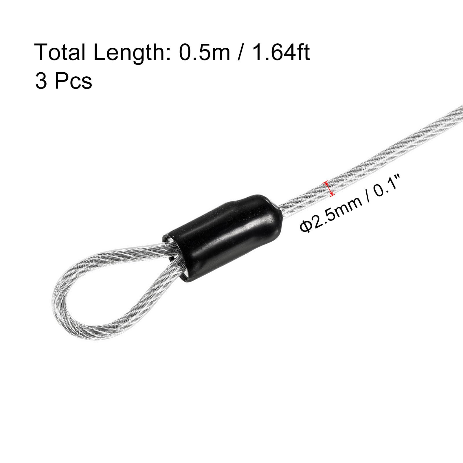 PATIKIL 3 Pack Security Cable 2.5mm x 0.5m/1.64ft - Coated Luggage Lock Wire Rope with Double Loop for Travel, Gym Lockers, Bikes & Backpacks - Anti-Theft Protection for Suitcases, Lockers & Outdoor Gear
