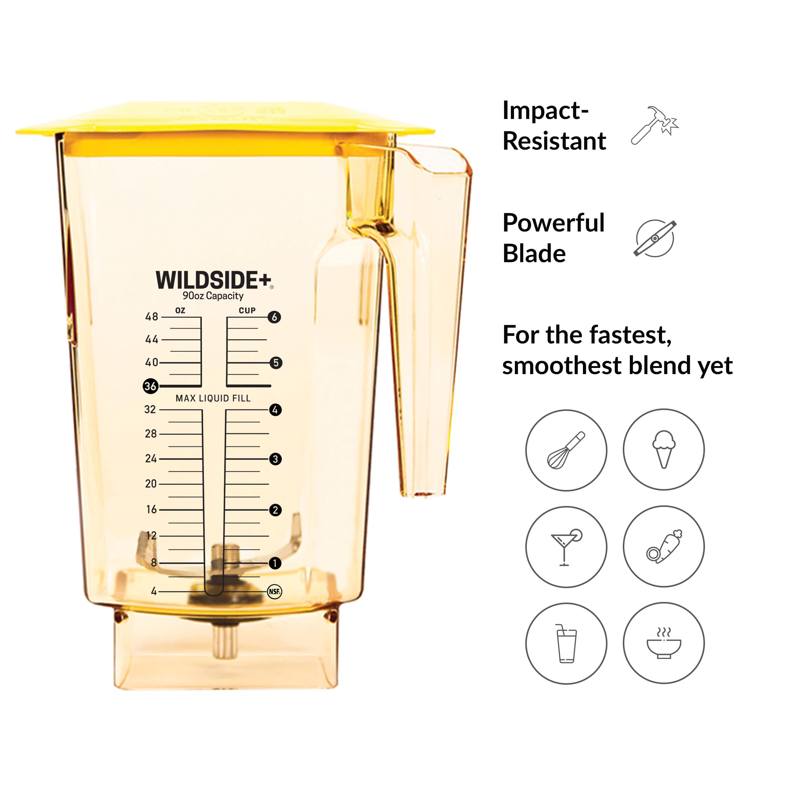 Blendtec 90 oz WildSide Commercial Blender Jar - 5-Sided Design - Replacement for Blendtec Blenders - 36 oz Capacity - Yellow - Perfect for Smoothies, Soups & Nut Butters