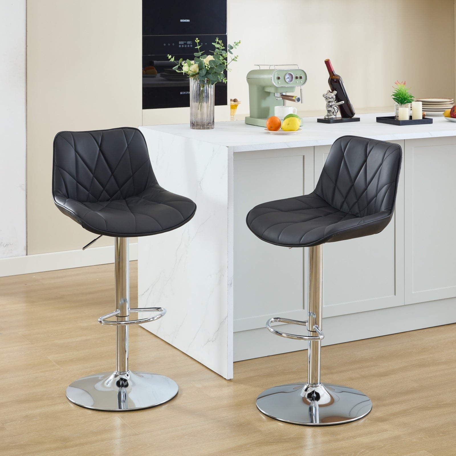 Adjustable Swivel Counter Height Bar Stools Set of 2 - Modern Kitchen Island Barstools with Back Support, Black - Perfect for Breakfast Nooks, Home Bars & Dining Areas