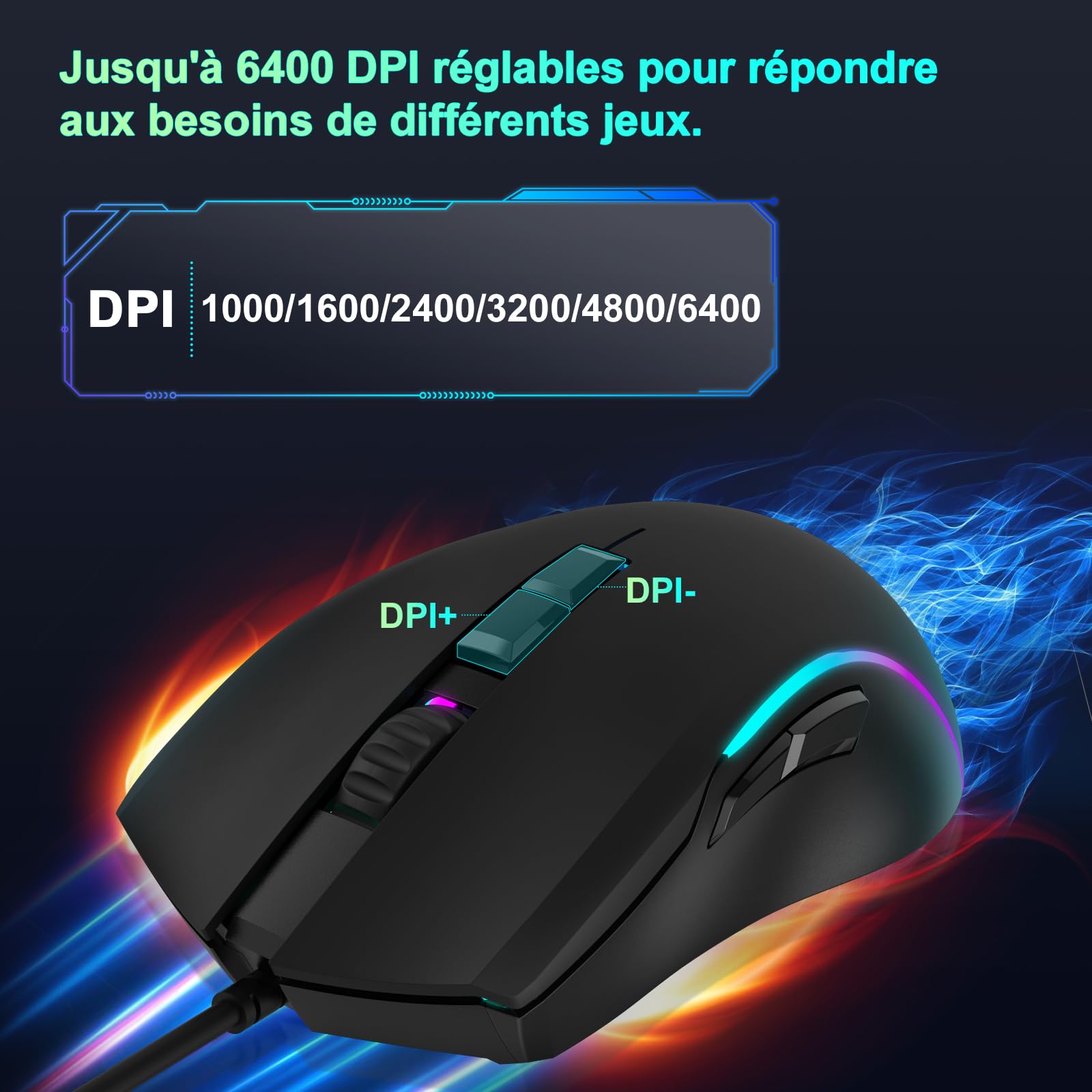 RaceGT Gaming Keyboard and Mouse Combo - Wired Ergonomic Backlit Keyboard with Silent Keys & Numeric Pad - Compatible with Windows, MacOS, Linux (AZERTY Layout, Black) - Perfect for Gaming, Office Work & Programming