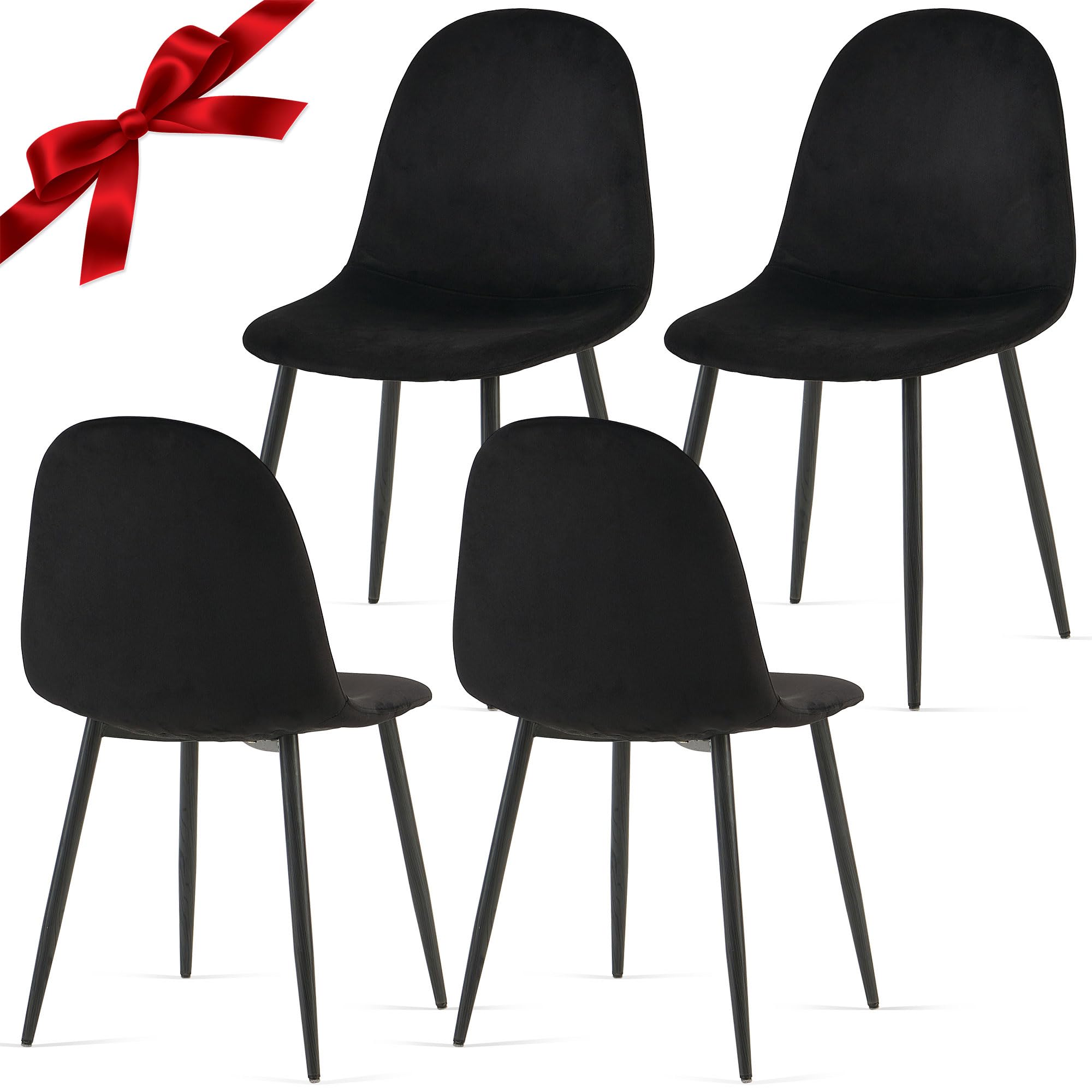Velvet Dining Chairs Set of 4 - Modern Upholstered Kitchen Chairs with Sturdy Metal Legs - Elegant Black Velvet Chairs for Dining Room, Living Room, Bedroom or Restaurant - Perfect for Home Decor, Family Gatherings and Small Business Use
