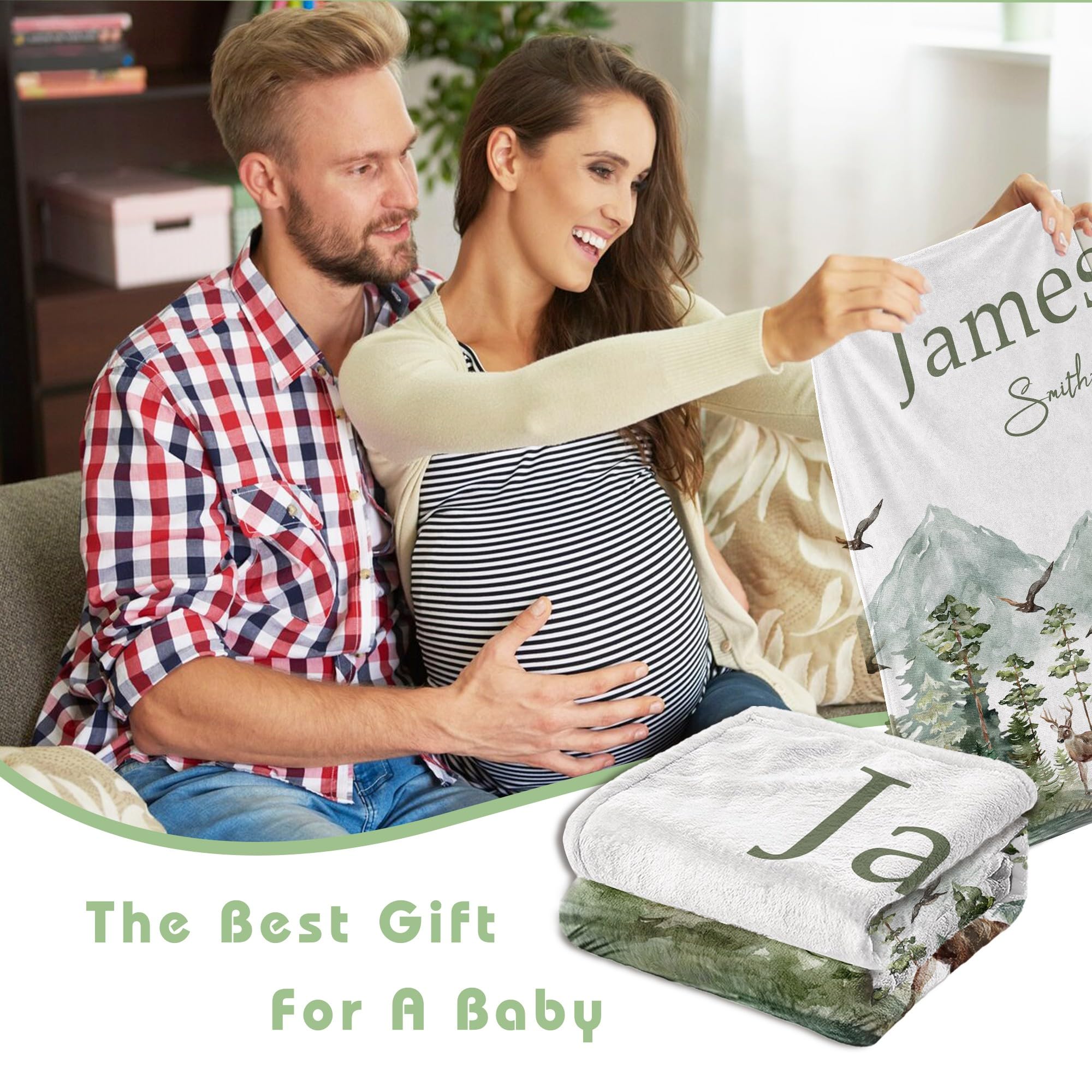 Personalized Woodland Baby Blanket with Name - Custom Embroidered Blanket for Boys & Girls - Newborn Gift Set for Baby Shower, Birthday & Christmas - Perfect for Nursery, Stroller & Photo Shoots