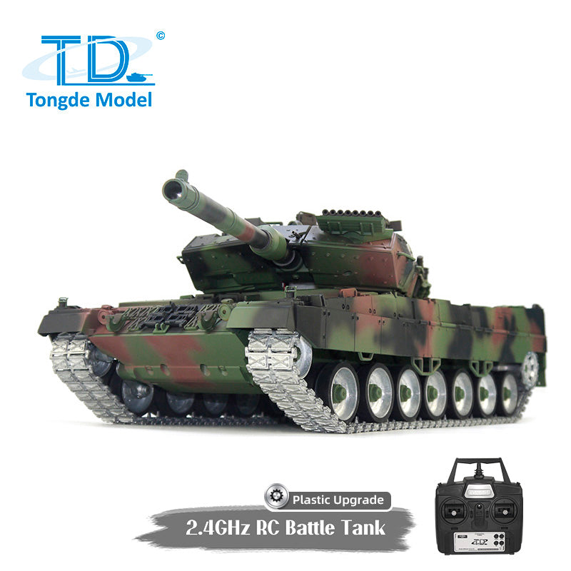 1/16 Tongde RC Battle Tank - German Leopard 2A7 Remote Control Military Panzer with 320° Rotation Barrel, Recoil & BB Shooting - DIY Hobby Model for Outdoor Play, War Simulation & Collectors