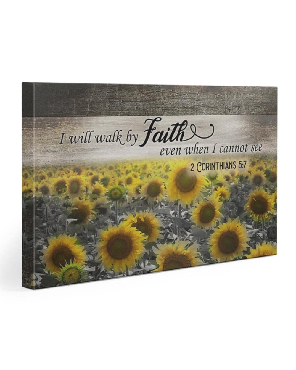 Sunflower Wall Art Canvas - Inspirational Christian Decor with 'I Will Walk By Faith' Quote - Jesus & God Themed Canvas Prints for Home, Office & Church Decor
