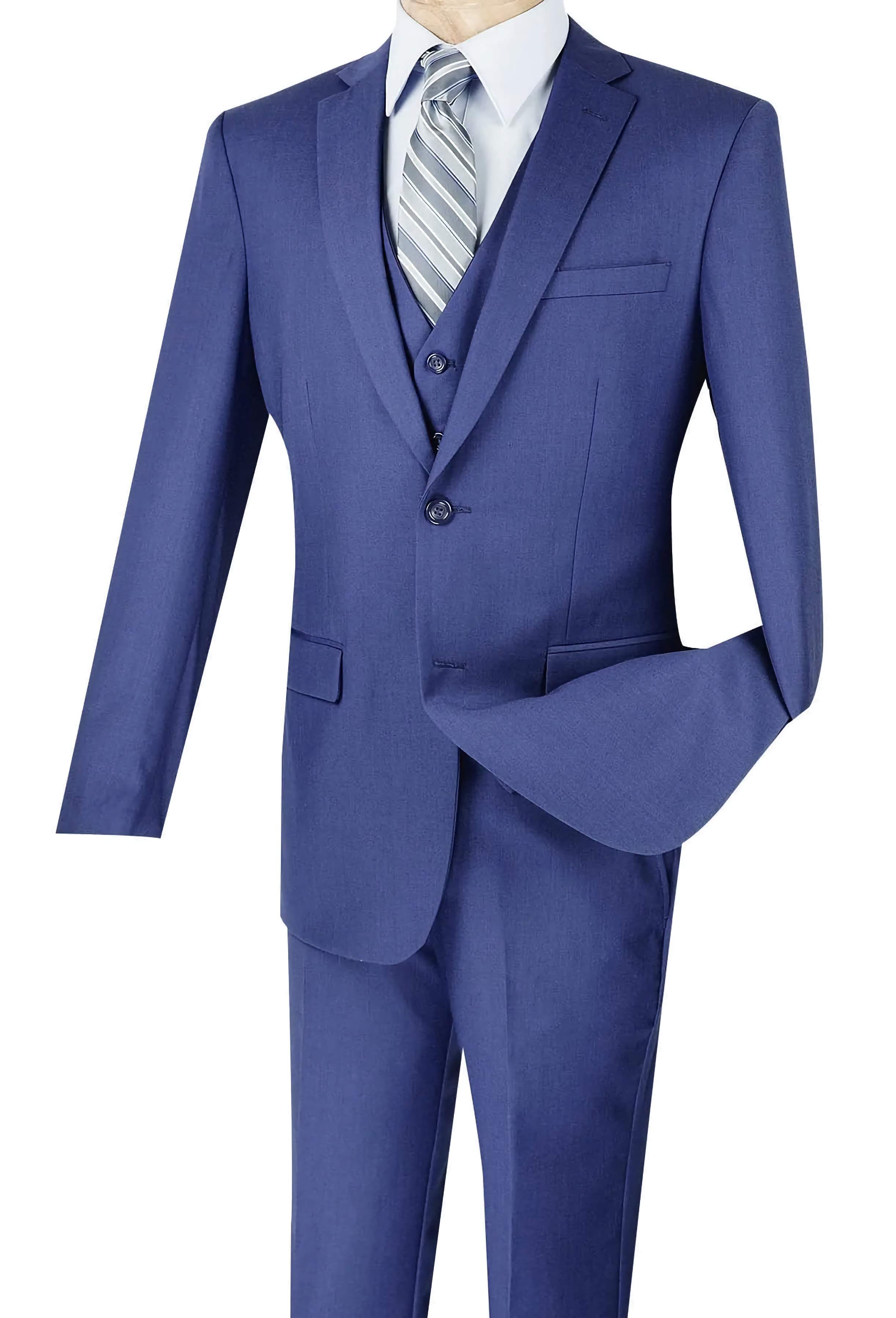 Slim Fit 3-Piece Suit Set with 2-Button Jacket in Twilight Blue - Perfect for Business Meetings, Weddings & Formal Events