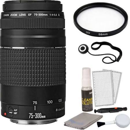 Canon EF 75-300mm f/4-5.6 III Telephoto Zoom Lens with 58mm UV Filter & Lens Hood - Perfect for Wildlife, Sports Photography and Travel Adventures